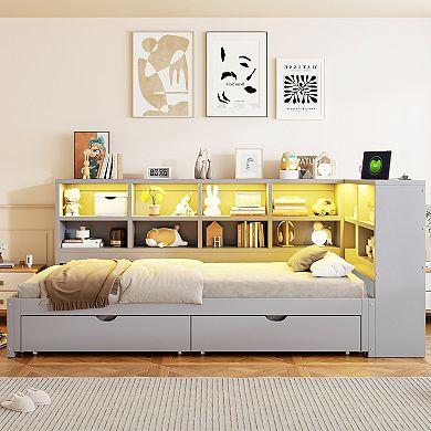 Merax Twin XL to King Size Daybed with Two Storage Drawers, Storage Cabinets