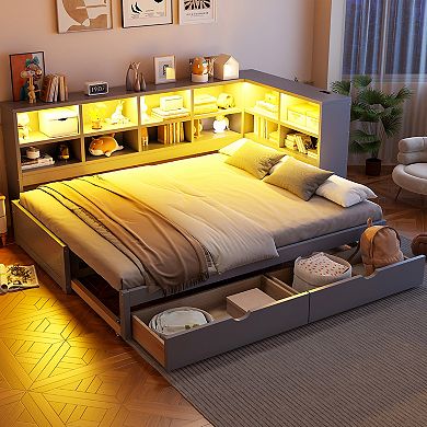 Merax Twin XL to King Size Daybed with Two Storage Drawers, Storage Cabinets
