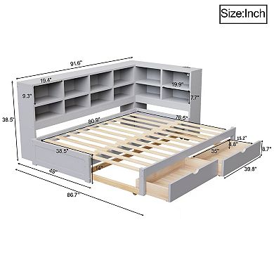 Merax Twin XL to King Size Daybed with Two Storage Drawers, Storage Cabinets