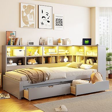 Merax Twin XL to King Size Daybed with Two Storage Drawers, Storage Cabinets