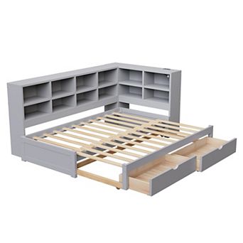 Merax Twin XL to King Size Daybed with Two Storage Drawers, Storage Cabinets