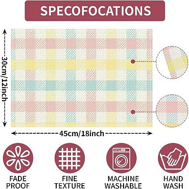 Plaid Spring Easter Placemats Set of 4, 12x18 Inch Table Mat Easter Placemat Decor for Holiday Party