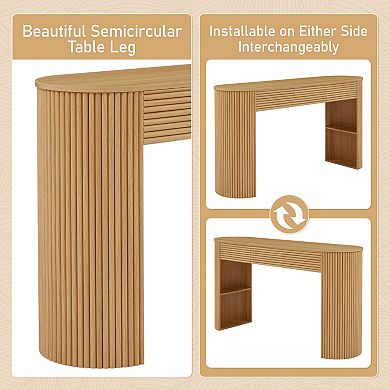 Trikiousd Retro Console Table with 3 Drawers, 1 Table-Leg Niche, Round Slat Aesthetic