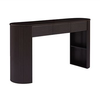 Trikiousd Retro Console Table with 3 Drawers, 1 Table-Leg Niche, Round Slat Aesthetic