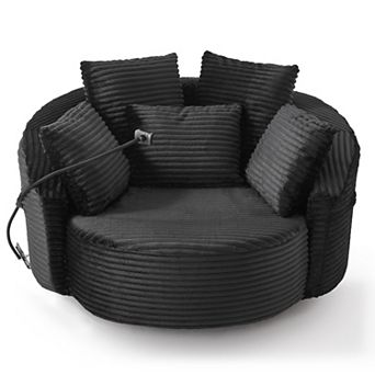 Merax 360° Swivel Chair Accent Barrel Chair Corduroy Round Sofa Chair