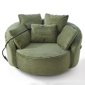 Merax 360° Swivel Chair Accent Barrel Chair Corduroy Round Sofa Chair
