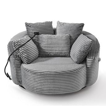 Merax 360° Swivel Chair Accent Barrel Chair Corduroy Round Sofa Chair
