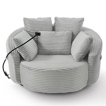 Merax 360° Swivel Chair Accent Barrel Chair Corduroy Round Sofa Chair