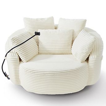 Merax 360° Swivel Chair Accent Barrel Chair Corduroy Round Sofa Chair
