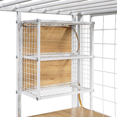 Merax Metal Loft Bed with Built-in Work Station, Wardrobe, Storage Staircase