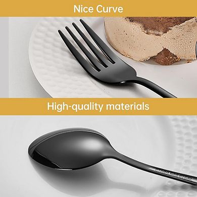 Zoulao 24-Piece Black Set, Stainless Steel Forks & Spoons, Dishwasher Safe.