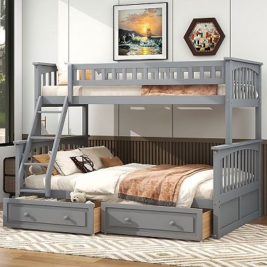 Merax Twin over Full Bunk Bed with Drawers, Convertible Beds