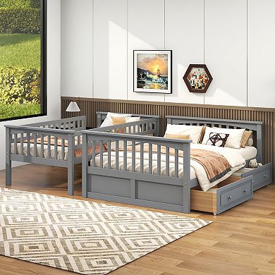 Merax Twin over Full Bunk Bed with Drawers, Convertible Beds