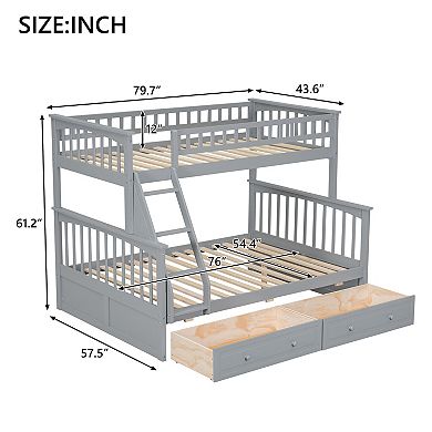 Merax Twin over Full Bunk Bed with Drawers, Convertible Beds
