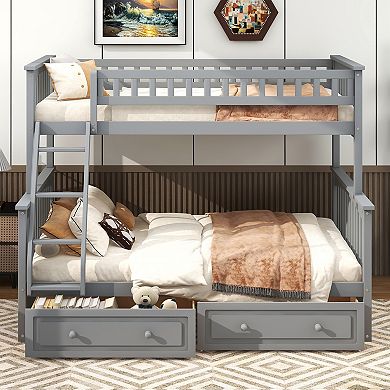Merax Twin over Full Bunk Bed with Drawers, Convertible Beds
