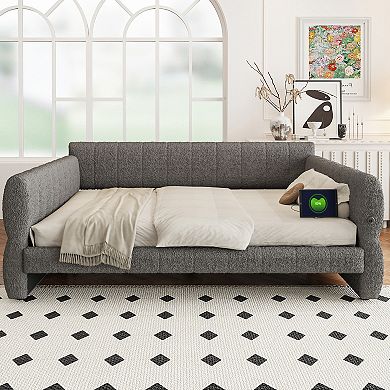 Merax King Size Upholstered Platform Bed with USB