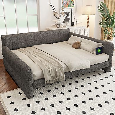 Merax King Size Upholstered Platform Bed with USB