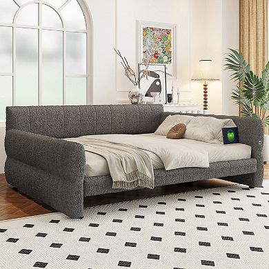 Merax King Size Upholstered Platform Bed with USB