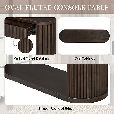 Merax Oval Fluted Wood Console Table with 2 Drawers and Bottom Shelf, Smooth Metal Slides