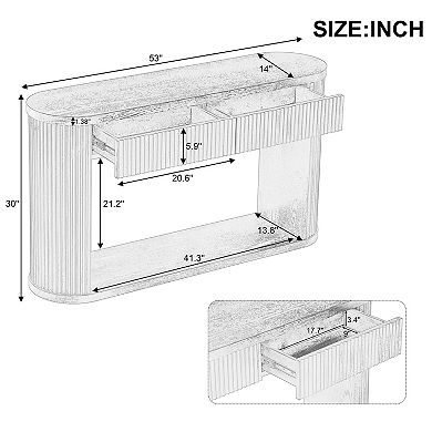 Merax Oval Fluted Wood Console Table with 2 Drawers and Bottom Shelf, Smooth Metal Slides