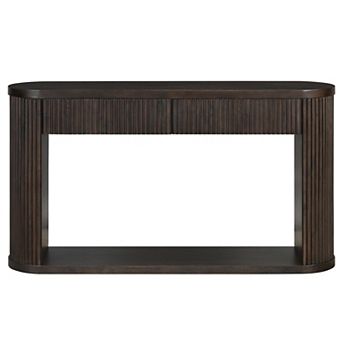 Merax Oval Fluted Wood Console Table with 2 Drawers and Bottom Shelf, Smooth Metal Slides