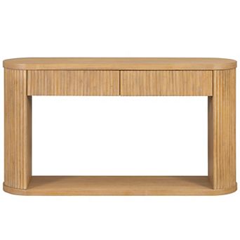 Merax Oval Fluted Wood Console Table with 2 Drawers and Bottom Shelf, Smooth Metal Slides