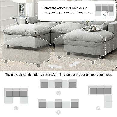 Merax 84.5" Modular U-Shaped Sectional Sofa, 5-Seat Chenille Couch with Storage Pockets