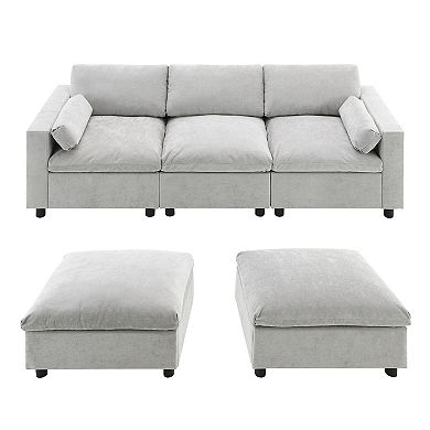 Merax 84.5" Modular U-Shaped Sectional Sofa, 5-Seat Chenille Couch with Storage Pockets