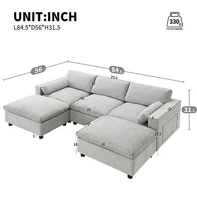 Merax 84.5" Modular U-Shaped Sectional Sofa, 5-Seat Chenille Couch with Storage Pockets