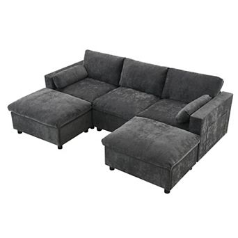 Merax 84.5" Modular U-Shaped Sectional Sofa, 5-Seat Chenille Couch with Storage Pockets