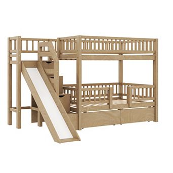 Merax Twin over Twin Bunk Bed with Storage Staircase, Slide and 2 Drawers