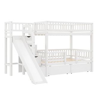 Merax Twin over Twin Bunk Bed with Storage Staircase, Slide and 2 Drawers