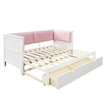 Merax Twin XL to King Size Daybed with Two Storage Drawers and Upholstered Backrest