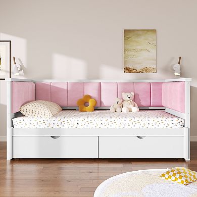 Merax Twin XL to King Size Daybed with Two Storage Drawers and Upholstered Backrest