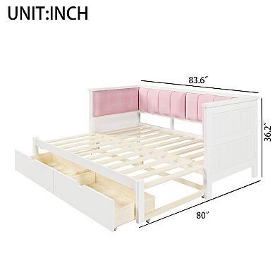 Merax Twin XL to King Size Daybed with Two Storage Drawers and Upholstered Backrest