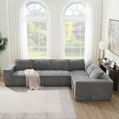 Merax 129.5" Modular Sectional Sofa, 6-Seat L-Shaped Chenille Cloud Couch Set with Wrinkle-Resistant