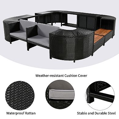 Trikiousd Outdoor Rattan Sectional Sofa Set with Storage and Cushions