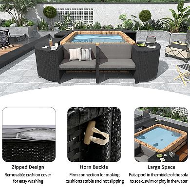 Trikiousd Outdoor Rattan Sectional Sofa Set with Storage and Cushions