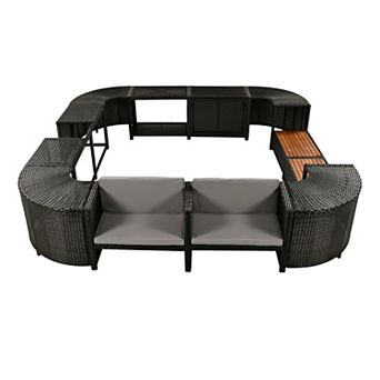 Trikiousd Outdoor Rattan Sectional Sofa Set with Storage and Cushions