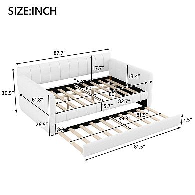 Merax Queen Size Upholstered Platform Bed with USB and Trundle