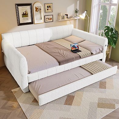 Merax Queen Size Upholstered Platform Bed with USB and Trundle
