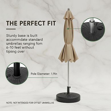 Fillable Umbrella Base Round Plastic Patio Pole Holder 55lbs Capacity Adjustable Knob