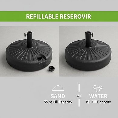 Fillable Umbrella Base Round Plastic Patio Pole Holder 55lbs Capacity Adjustable Knob