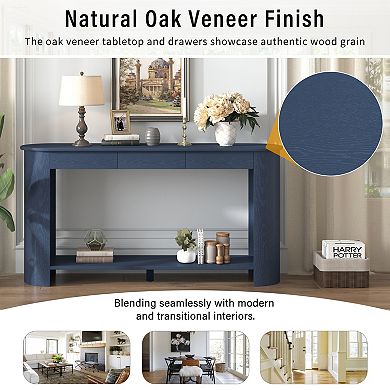 Merax 59.8'' Modern Oak Veneer Console Table with 3 Drawers