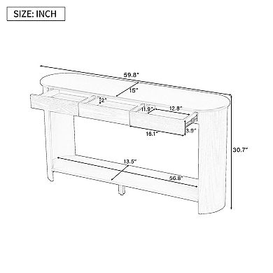 Merax 59.8'' Modern Oak Veneer Console Table with 3 Drawers