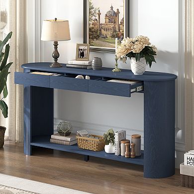 Merax 59.8'' Modern Oak Veneer Console Table with 3 Drawers