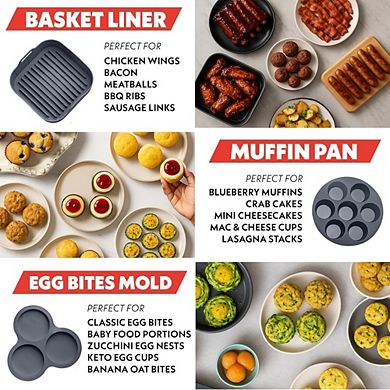 Great Ambitions 3-Piece Air Fryer Set, Silicone Liner, Egg Bites Mold, Cupcake Pan, Dishwasher Safe