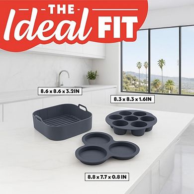 Great Ambitions 3-Piece Air Fryer Set, Silicone Liner, Egg Bites Mold, Cupcake Pan, Dishwasher Safe