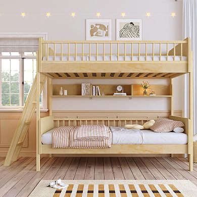 Merax Twin Size Wooden Bunk Bed with 3 Storage Shelves