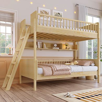 Merax Twin Size Wooden Bunk Bed with 3 Storage Shelves